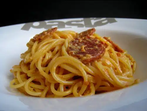spaghettis à la crème de chorizo