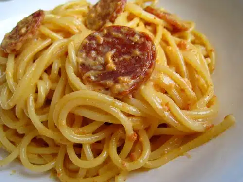 spaghettis à la crème de chorizo