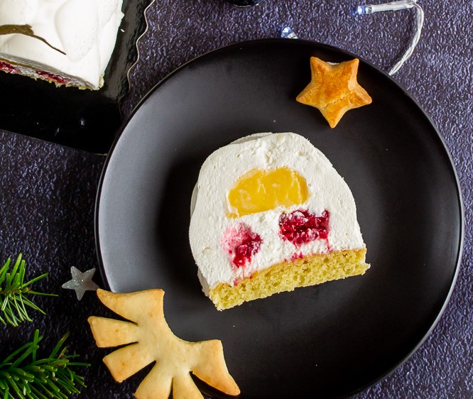 bûche au chocolat blanc citron et framboise