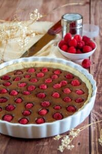 tarte au chocolat et framboises