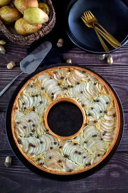 tarte poires et crème d'amandes aux pépites