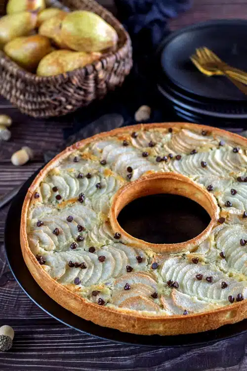 tarte poires et crème d'amandes aux pépites