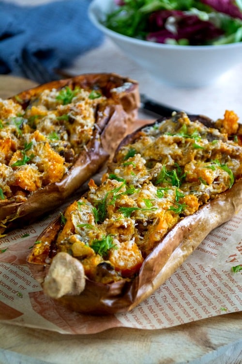 Butternut farcie aux champignons