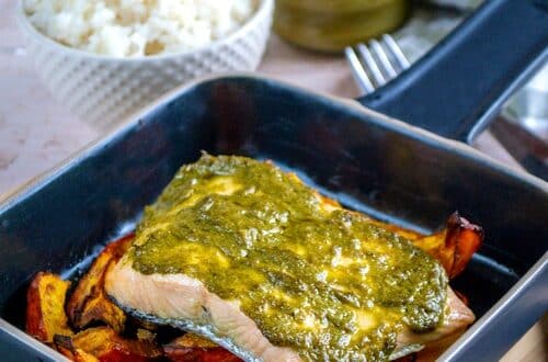 Saumon au pesto et potimarron rôti