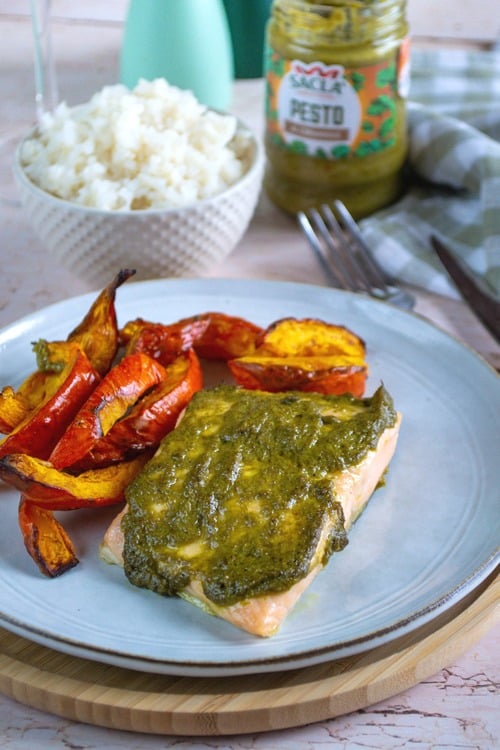Saumon au pesto et potimarron rôti