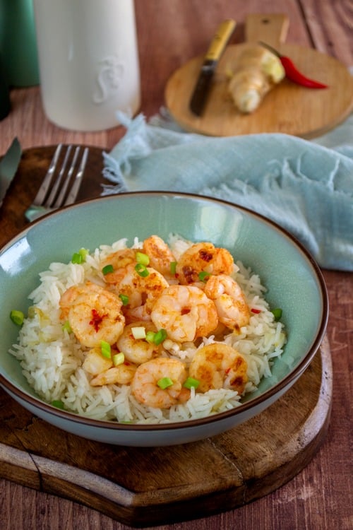 crevettes pimentées et riz sauté