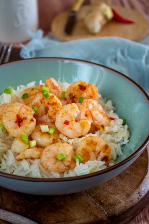 crevettes pimentées et riz sauté