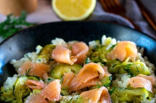 risotto au saumon fumé et courgettes