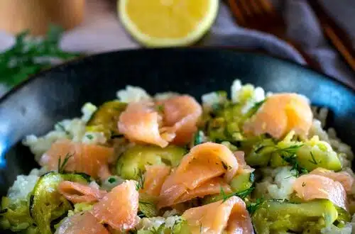 risotto au saumon fumé et courgettes