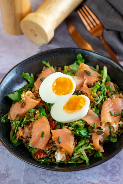 Salade de lentilles au saumon fumé